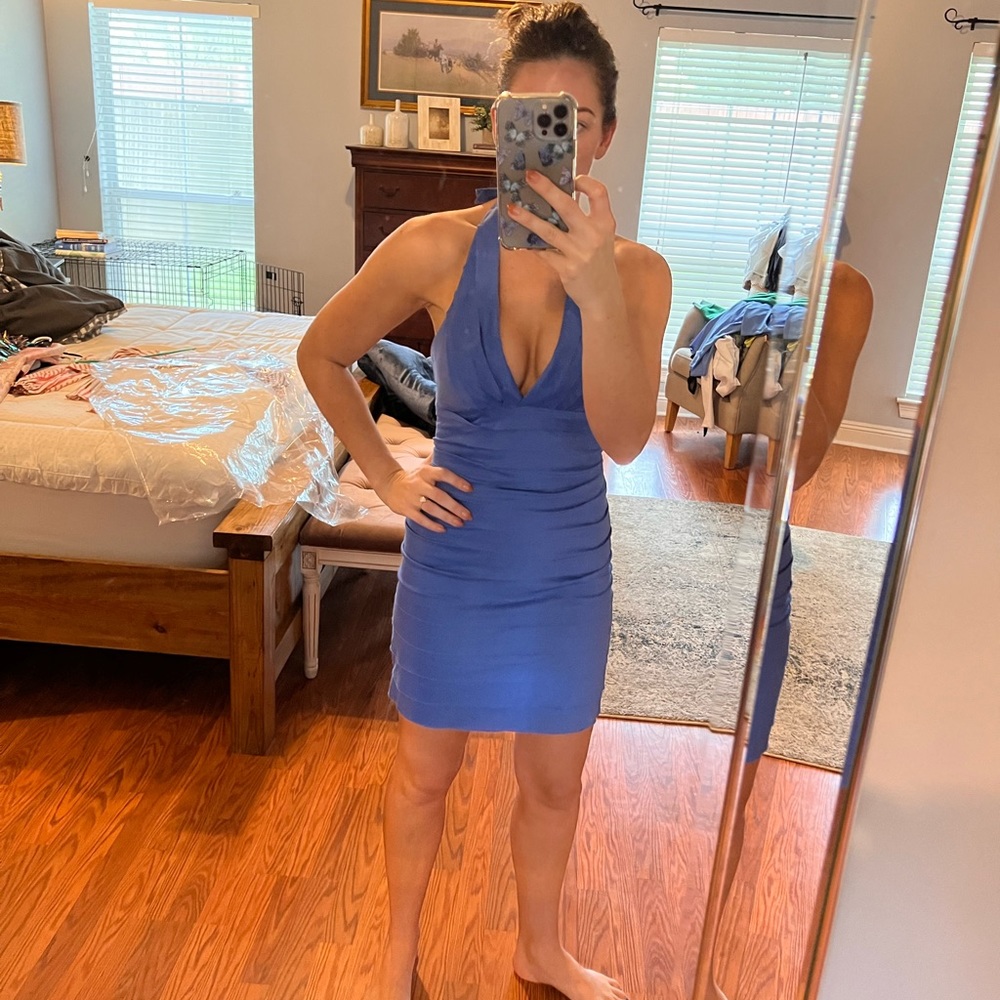 BCBG bandage blue halter dress